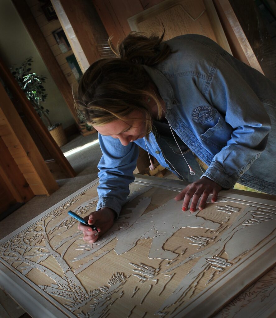woman using Heather-cutting-stencil