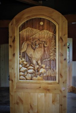 #20 Arch top plank and panel w/ bighorn sheep (alder)