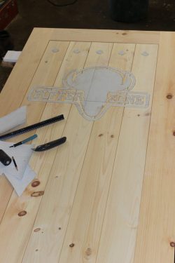 #28 Logo stencil ready for sandblasting