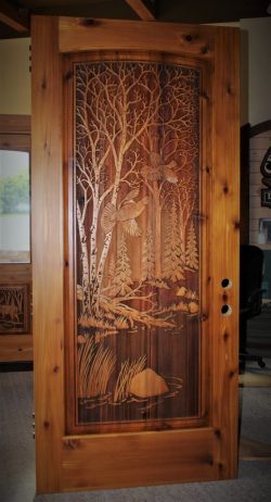 #28 Full panel ruffed grouse in flight (cedar)