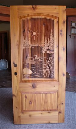 #43 Dbl. panel door w/ loons & rushes (cedar)