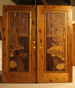 #63 Dbl. door with eagle, deer, & loons (cedar)