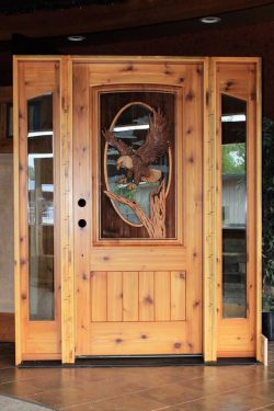 #8 Landing Eagle w/ etched glass & arched glass sidelites (cedar)