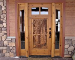 #9 2lite lake scene w/ arched glass sidelites (cedar)