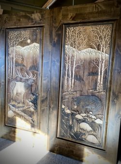 #21 Double Barn Doors w/ Elk and Bear @ river (alder)
