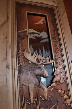 #58 Etched glass unit in dble. sided moose door