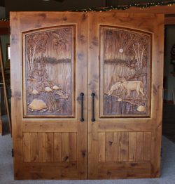 #67 Dbl. door w/eagle & deer (alder)